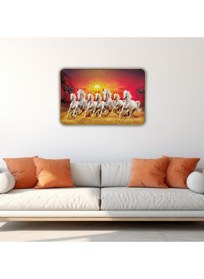 Masstone 7 Horse Sunrise Wall Painting - Crystal Embedded, High Gloss, Embossed with Gold Slim Frame, 45x30 cm - Wall Art for Living Room, Bedroom, and Office Décor - Image 5
