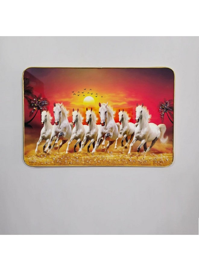 Masstone 7 Horse Sunrise Wall Painting - Crystal Embedded, High Gloss, Embossed with Gold Slim Frame, 45x30 cm - Wall Art for Living Room, Bedroom, and Office Décor - Image 2