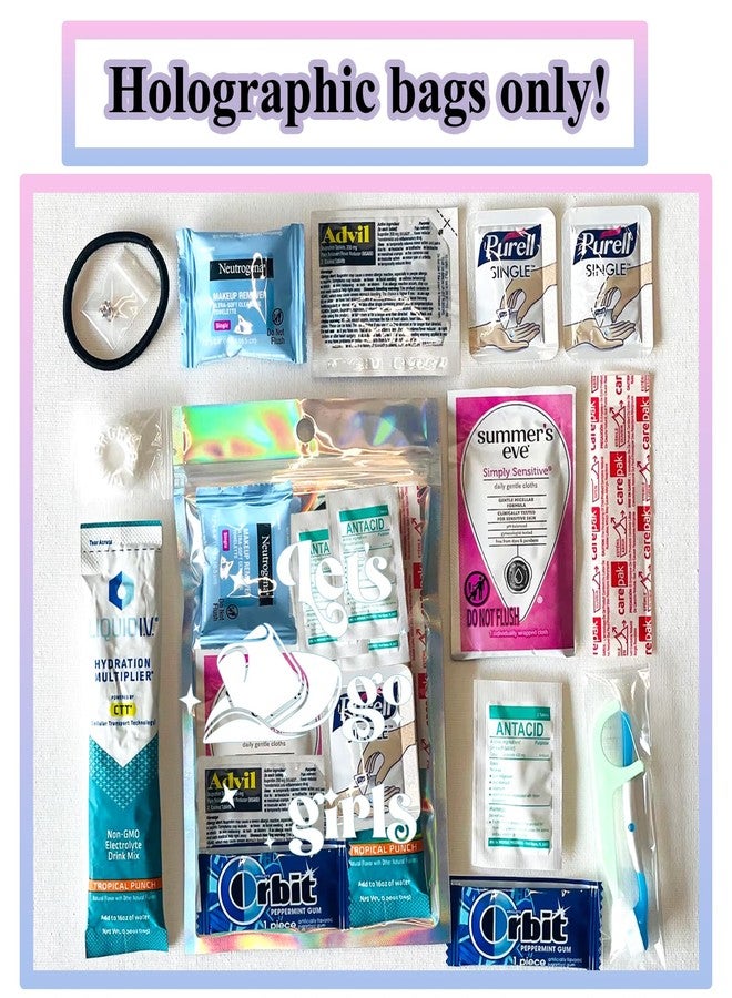 BUDICOOL 20 pcs Let's Go Girls Recovery Kit Bags—Pre-Printed Holographic Resealable Bags(Without Self-Care Kits),Ideal for Bachelorette Party Favors and Birthday Hangover Kits(5" x 7") - Image 3