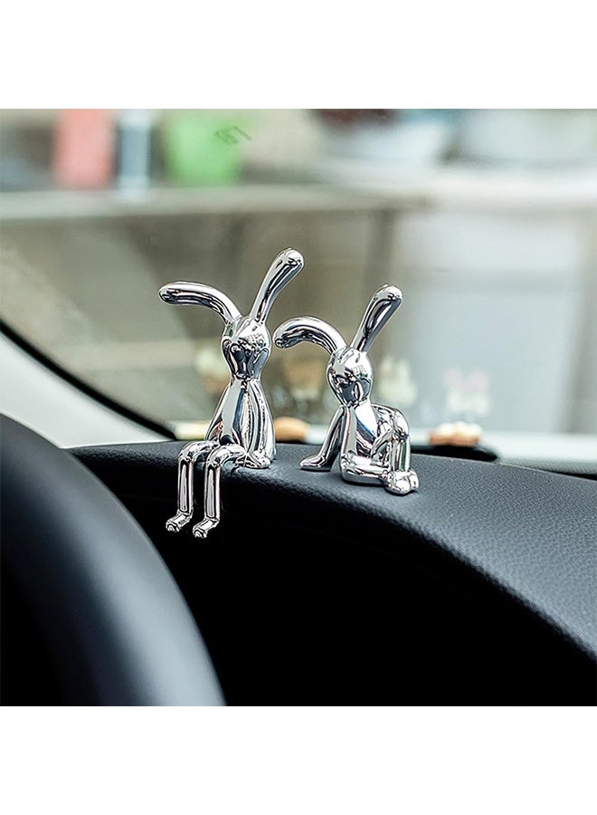 2 PCS Bunny Statue Home Decor White Gold Decorative Ornaments Easters Sculpture for Table Shelf Dinner Living Room Office Modern Style Trendy Car Decor Birthday Gifts for Women Men - Image 5