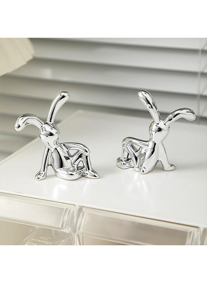 2 PCS Bunny Statue Home Decor White Gold Decorative Ornaments Easters Sculpture for Table Shelf Dinner Living Room Office Modern Style Trendy Car Decor Birthday Gifts for Women Men - Image 3