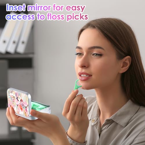 Gerkia Dental Floss Portable Case, Easy to Store Floss Picks of Various Sizes, Portable Dental Floss Dispenser is Perfect for Travelling, Hotels, Dinners, Appointments.Pink Flower - Image 4