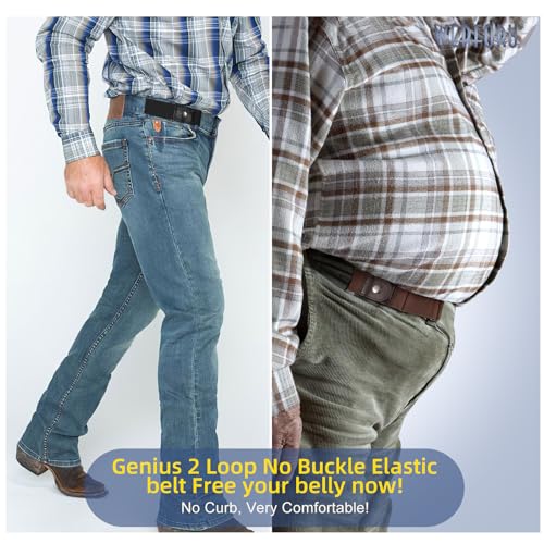 WERFORU Men 2 Loop No Buckle Elastic Belt for Women Men side belts, Fit 1.5 Inch Belt Loop - Image 3