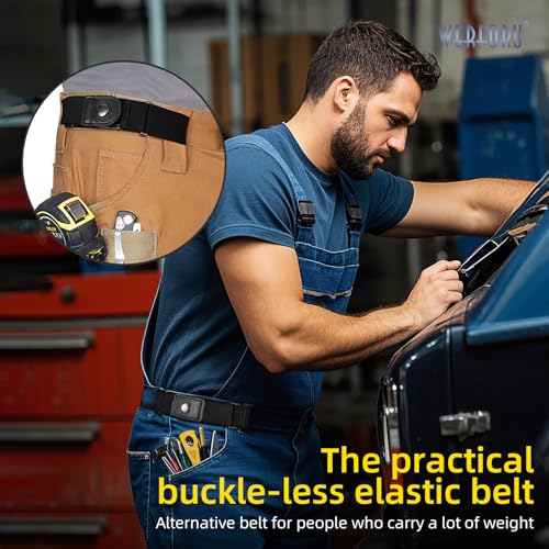 WERFORU Men 2 Loop No Buckle Elastic Belt for Women Men side belts, Fit 1.5 Inch Belt Loop - Image 2