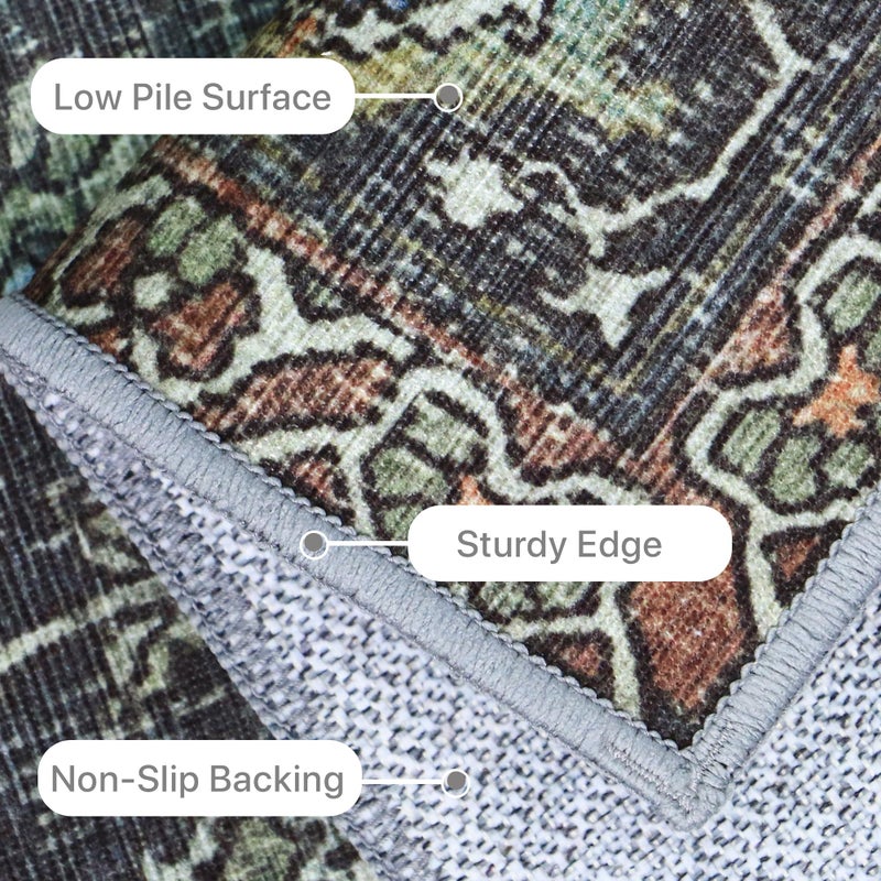BESBLEE 8X10 Area Rugs Machine Washable Rugs for Living Room, Vintage Boho Large Rugs for Bedroom Dining Room, Non Slip Indoor Soft Distressed Lightweight Thin Low Pile Carpet, Black - Image 5