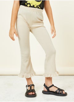 Styli Ruffle Hem Rib Knit Pants  - Image 1