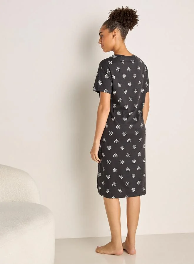 Splash FAV Printed Cotton Sleepshirt with Round Neck and Short Sleeves