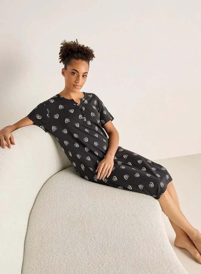 Splash FAV Printed Cotton Sleepshirt with Round Neck and Short Sleeves