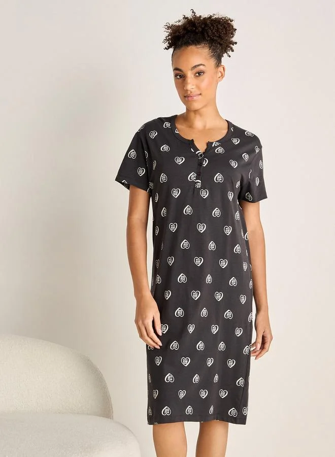 Splash FAV Printed Cotton Sleepshirt with Round Neck and Short Sleeves