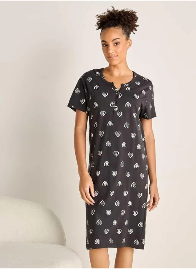 FAV Printed Sleepshirt with Round Neck and Short Sleeves
