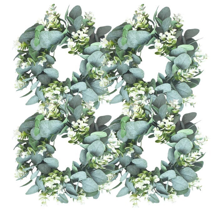 4 PCS GREEN EUCALYPTUS WREATH ROUND WREATH ARTIFICIAL WREATH FARMHOUSE WREATH FOR DOOR WALL WINDOW DECOR11INCHPC