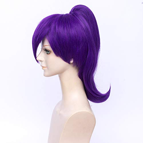 MORTICIA Short Straight Purple Women Costume Cosplay Wig with Long Detachble Ponytail - Image 2