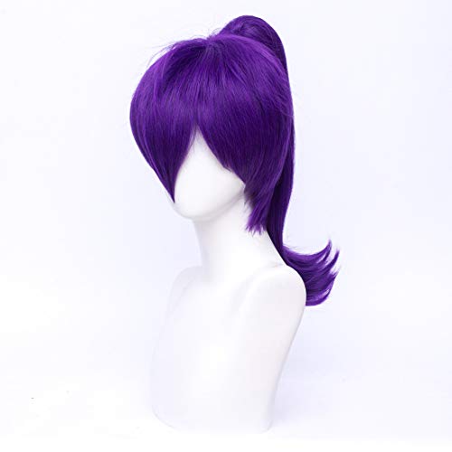 MORTICIA Short Straight Purple Women Costume Cosplay Wig with Long Detachble Ponytail - Image 4