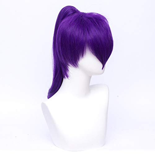 MORTICIA Short Straight Purple Women Costume Cosplay Wig with Long Detachble Ponytail - Image 3