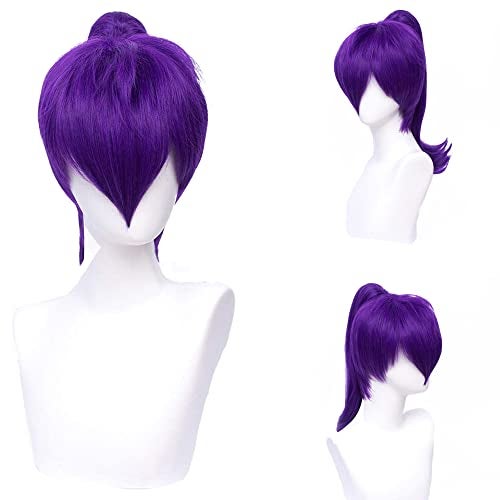 MORTICIA Short Straight Purple Women Costume Cosplay Wig with Long Detachble Ponytail - Image 1