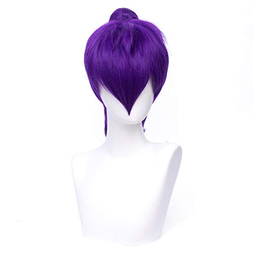 MORTICIA Short Straight Purple Women Costume Cosplay Wig with Long Detachble Ponytail - Image 5