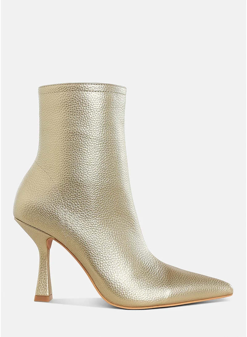 London Rag Women's Metallic Pointed Toe Ankle Boots in Gold