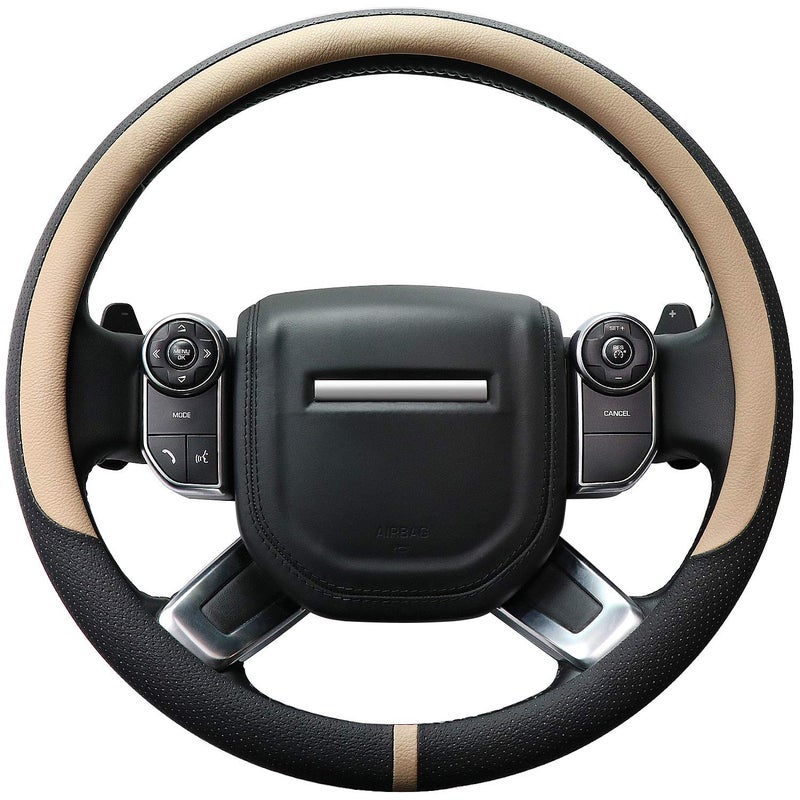 COFIT Breathable Car Steering Wheel Cover Universal Microfiber Leather Protective Wrap Car Interior Decor Accessories Size L 39-40.5cm Beige and Black