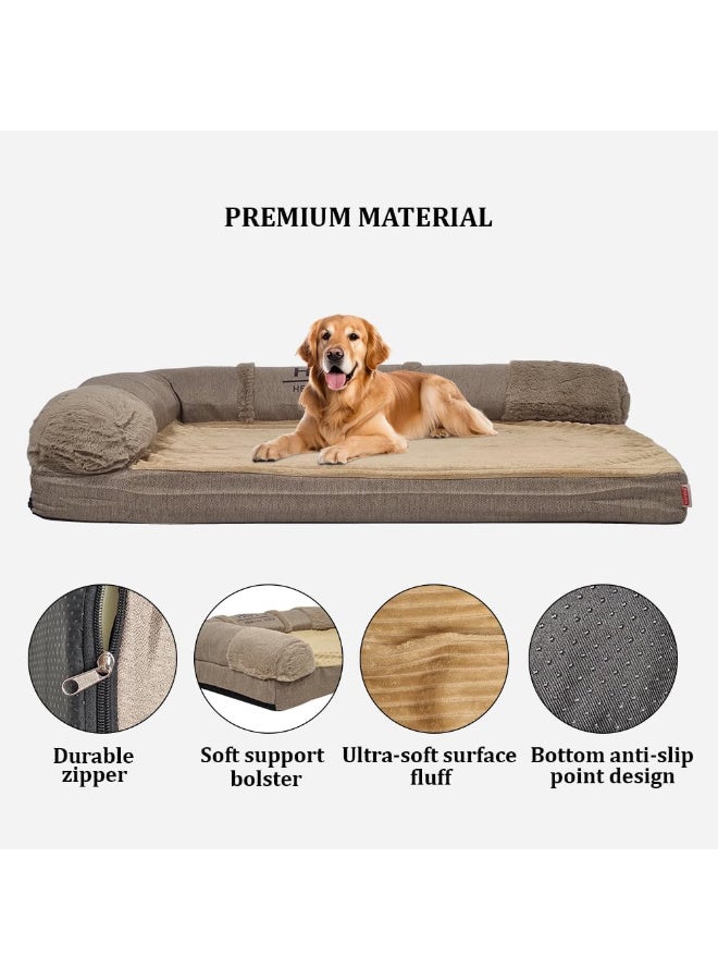 أن ان سي بيتس سرير للكلاب | وسادة للحيوانات الأليفة | وسادة أريكة للكلاب من إسفنج ميموري فوم | سرير كبير للحيوانات الأليفة مع وسائد للكلاب الكبيرة | غطاء قابل للإزالة والغسل | قاعدة مانعة للانزلاق، 80 سم (بني) - Image 3