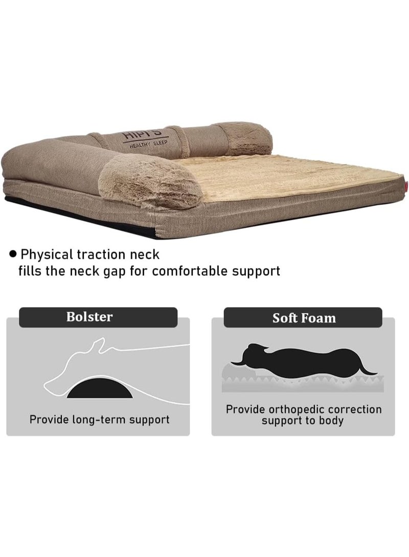 أن ان سي بيتس سرير للكلاب | وسادة للحيوانات الأليفة | وسادة أريكة للكلاب من إسفنج ميموري فوم | سرير كبير للحيوانات الأليفة مع وسائد للكلاب الكبيرة | غطاء قابل للإزالة والغسل | قاعدة مانعة للانزلاق، 80 سم (بني) - Image 4