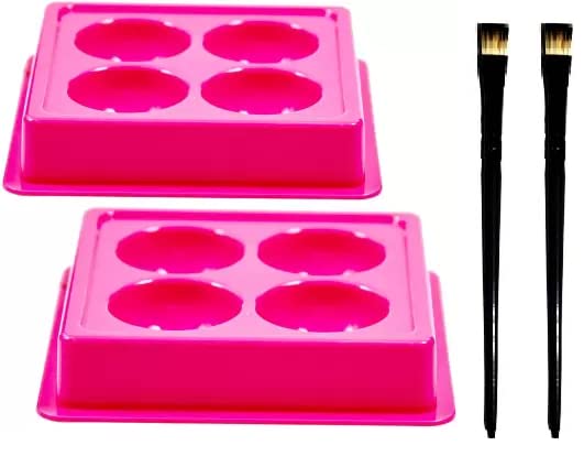 Elecsera Facial Cosmetic 4 Cups Tool Tray Plastic Washable For Salon Pink Colour Tray with EyeshadowLipstick Brush 4 Items in the set