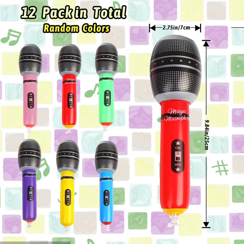 CCINEE 12 Pack Inflatable Microphones, 9.4 Inch Giant Blow Up Microphone Inflatable Microphone Props for 80s 90s Musical Concert Themed Party Favors(Ramdon Colors) - Image 2