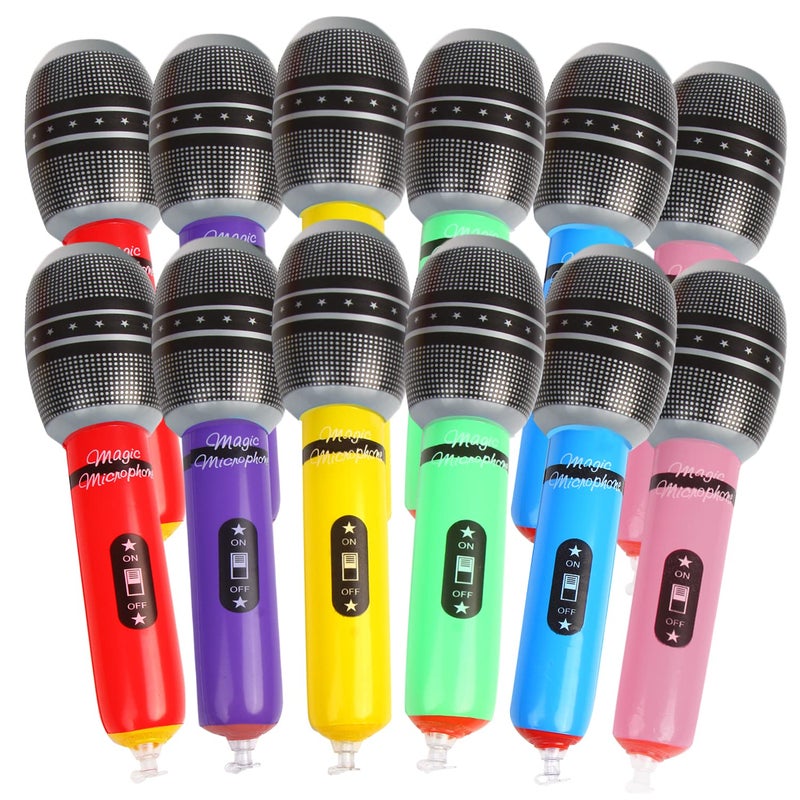 CCINEE 12 Pack Inflatable Microphones, 9.4 Inch Giant Blow Up Microphone Inflatable Microphone Props for 80s 90s Musical Concert Themed Party Favors(Ramdon Colors) - Image 1