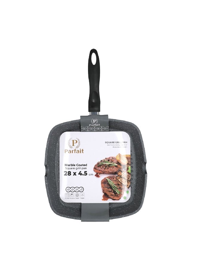 PARFAIT Marble Coated Square Non-Stick Grill Pan Dark Grey And Black 28 X 4.5 Cm Xb-40828  - Image 1