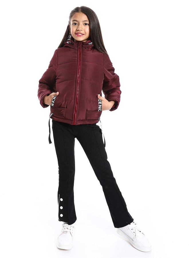 Andora سترة بناتية مقاومة للماء بغطاء رأس وإغلاق بسحاب_بورجوندي - Image 1