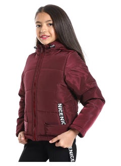 Andora Zipper Closure Hooded Waterproof Girls Jacket_Burgundy  - Image 4
