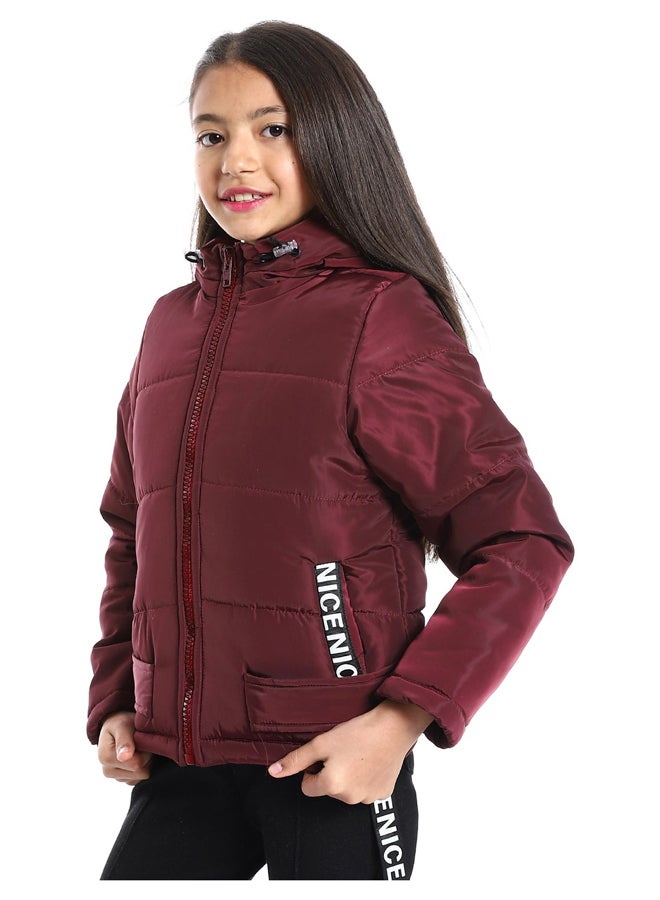 Andora سترة بناتية مقاومة للماء بغطاء رأس وإغلاق بسحاب_بورجوندي - Image 4