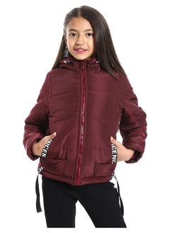 Andora Zipper Closure Hooded Waterproof Girls Jacket_Burgundy  - Image 2