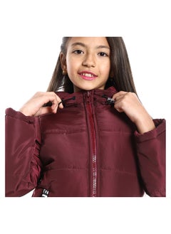 Andora Zipper Closure Hooded Waterproof Girls Jacket_Burgundy  - Image 3