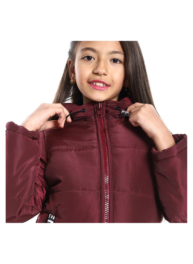 Andora سترة بناتية مقاومة للماء بغطاء رأس وإغلاق بسحاب_بورجوندي - Image 3