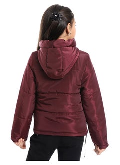 Andora Zipper Closure Hooded Waterproof Girls Jacket_Burgundy  - Image 5