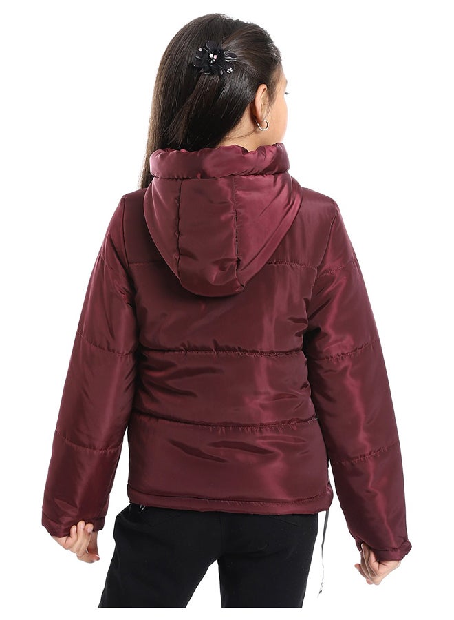 Andora سترة بناتية مقاومة للماء بغطاء رأس وإغلاق بسحاب_بورجوندي - Image 5