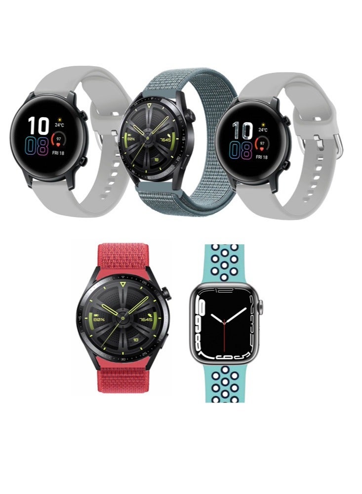 Perfii 5pcs Watchband Bundle Compatible with all Samsung, Huawei, Amazfit, Fitbit and Honor with 20mm band size - Image 1
