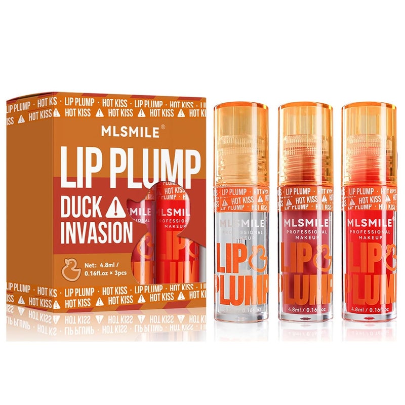 Loobexery 3 Colors Duck Lip Plump High Pigment Plumping Lip Gloss Hydrating Fat Lip Oil Shiny Transparent Lip Plumper Gloss Nourishing  Nonsticky Long Lasting Fresh Lip Gloss  Vegan Lip Makeup A 