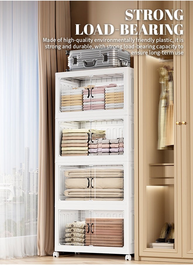 5-Layer Storage Cabinet, Kitchen Collapsible Cabinet, Magnetic Door and Removable Wheels, Easy to Install and Use