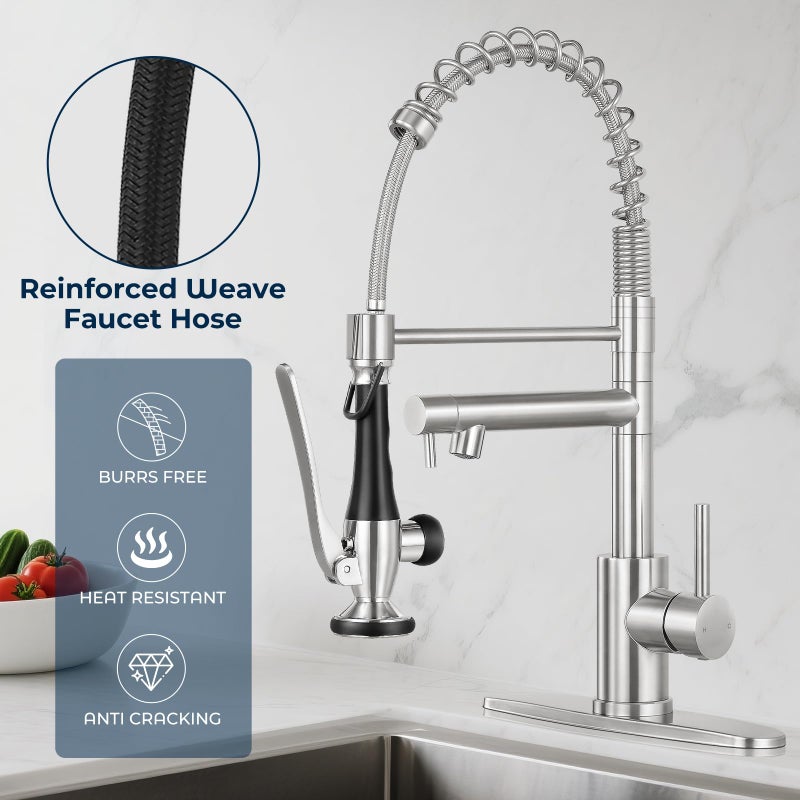 BDJM Kitchen Faucets with Pull Down Sprayer Single Handle,Commercial Style Double-Headed Faucet 1/3 Hole with Deck Plate,Brushed Nickel - Image 4