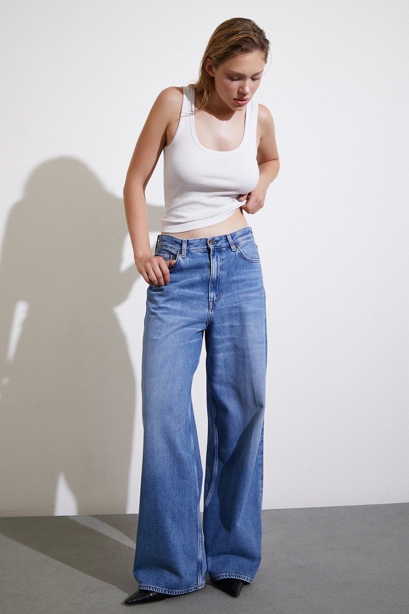 Never More High Waist Baggy Jeans Blue - Image 3