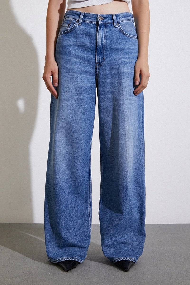 Never More High Waist Baggy Jeans Blue - Image 4