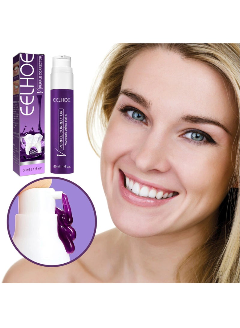 EELHOE Toothpaste for teeth whitening purple toothpaste 50ml color corrector correct yellow toothpaste for stain - Image 2