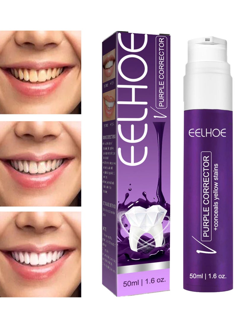 EELHOE Toothpaste for teeth whitening purple toothpaste 50ml color corrector correct yellow toothpaste for stain - Image 1