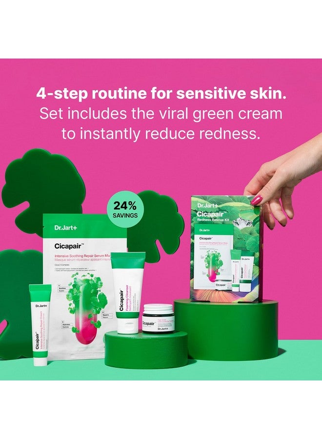 Dr.Jart+ Cicapair Redness Rescue Korean Skin Care Set, Travel Size Value Gift Set With Cicapair Color Correcting Cream, Face Wash, Cream Moisturizer, And Face Mask