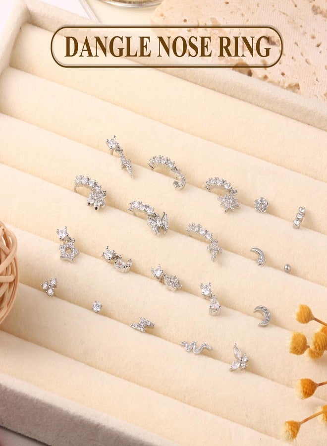 CASDAN 20Pcs 20G Surgical Steel Dangle Nose Rings for Women L Shaped Dangling Nose Rings Studs Hoops Stainless Steel Flower Butterfly Moon Dangle Nose Piercing Jewelry(Gold/Silver Color) - Image 5