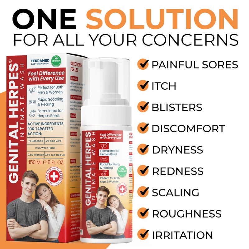 Terramed Just Think Comfort Genital Herpes Intimate Wash | Fast Acting HerpCare | Medicated | Soothes Itching, Tingling & Burning | Soothes Genital Herpes & Genital Discomfort - Image 5