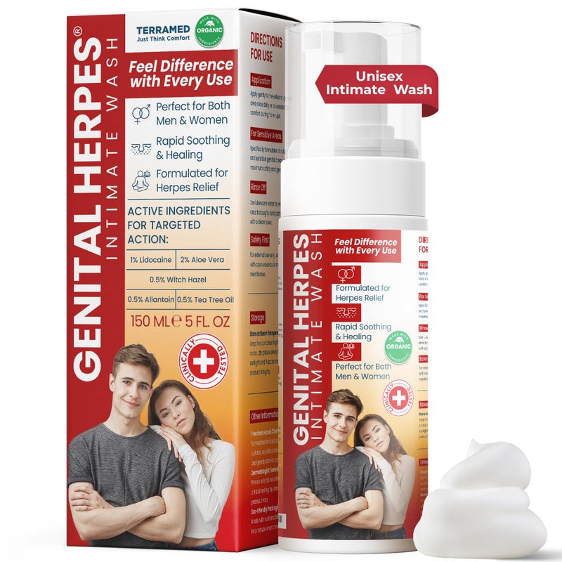 Terramed Just Think Comfort Genital Herpes Intimate Wash | Fast Acting HerpCare | Medicated | Soothes Itching, Tingling & Burning | Soothes Genital Herpes & Genital Discomfort - Image 1