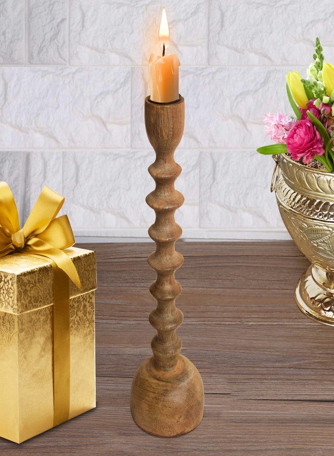 Pure Source India Handmade Wooden Candle Stand, Candle Holder for Home Decor/Church/Party and Wedding (Natural 23.5CM) - Image 1