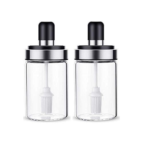 Femora Borosilicate Glass Food Storage Oil Butter Jar with Brush 250ml Set of 2, Transaparent - Image 1